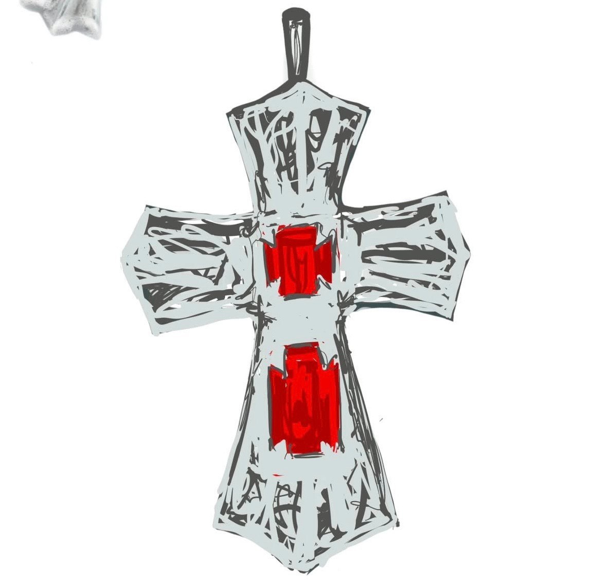 The customer’s original drawing of the cross design, later brought to life in sterling silver