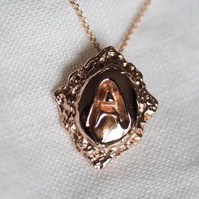 The Maker&rsquo;s Pendant in 9ct rose gold, engraved with the letter A